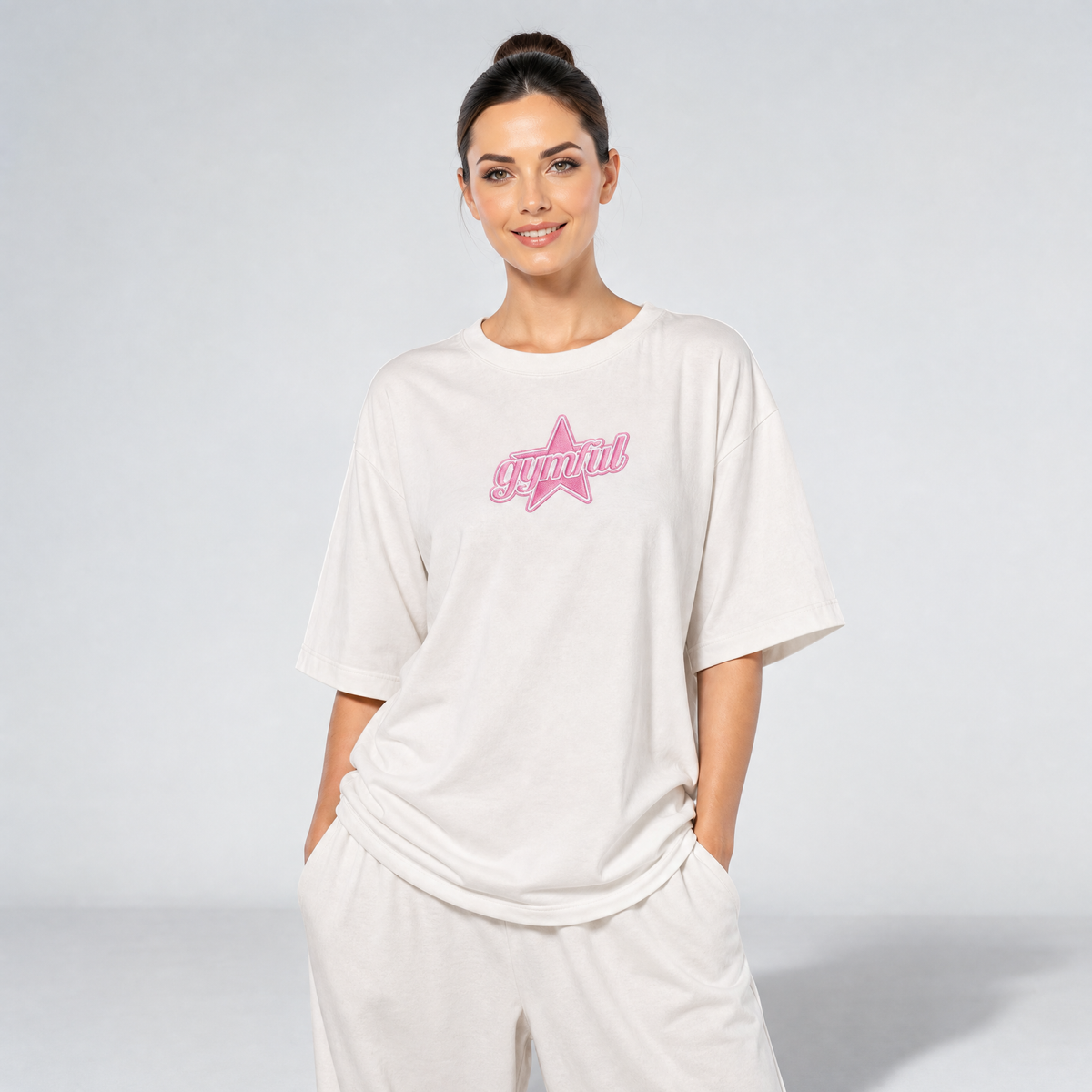 Gymful Signature Star Oversized T-Shirt – White