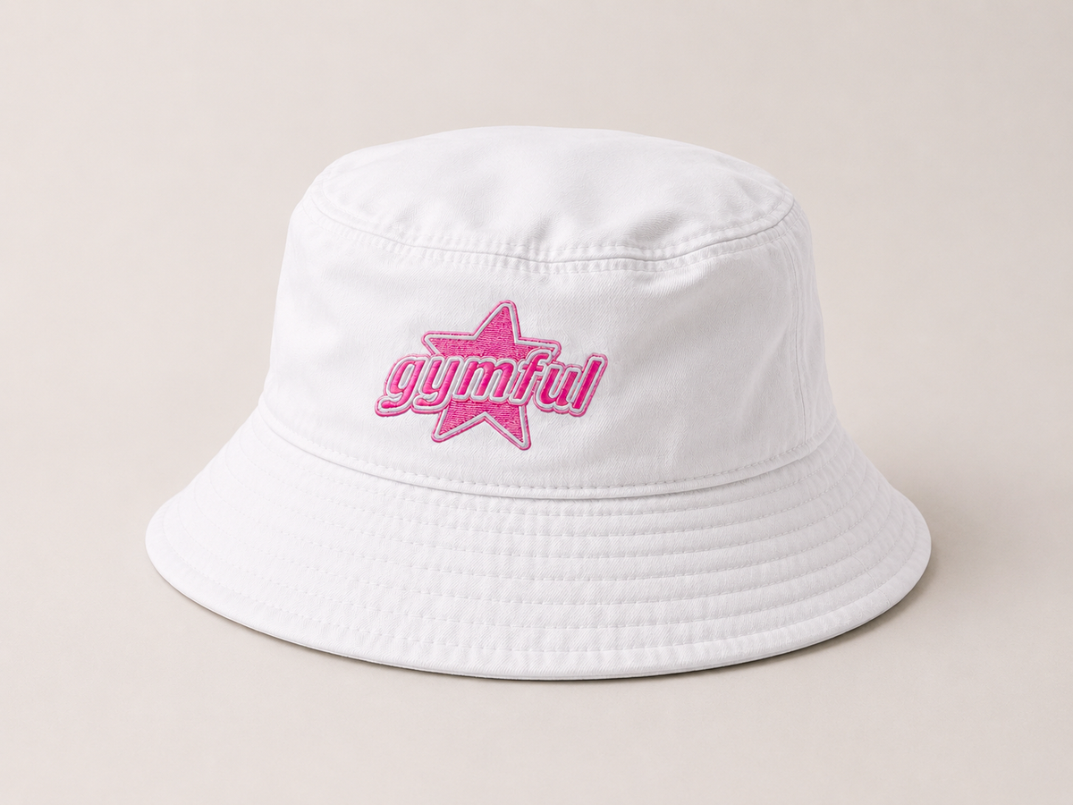 Gymful Signature Star Embroidered Bucket Hat – White