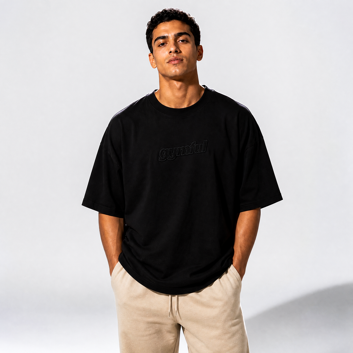 Gymful Signature Embroidered Cotton T-Shirt – Black